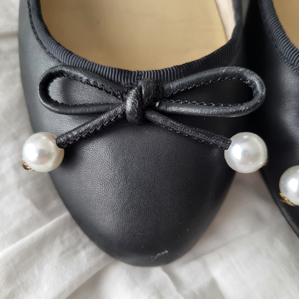 Kate Spade Black Flats with Bow and Pearls - Picture 4 of 7